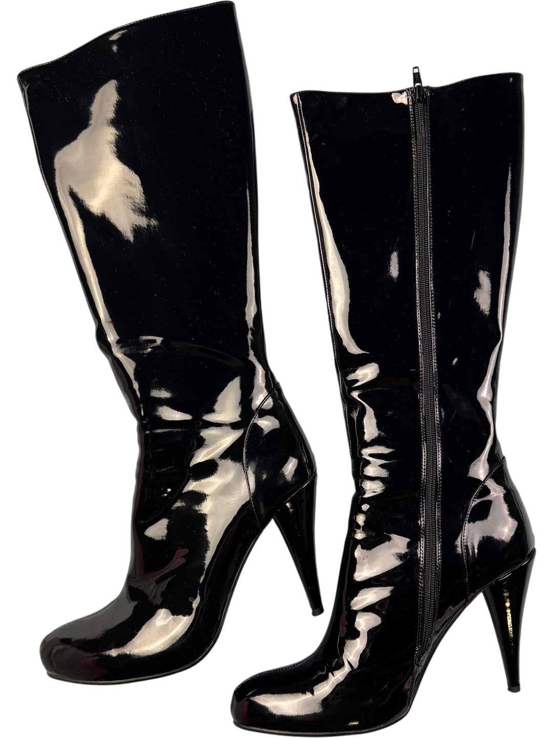 High Gloss Black Heeled Boots -  Size 6 - Think Vintage ltd