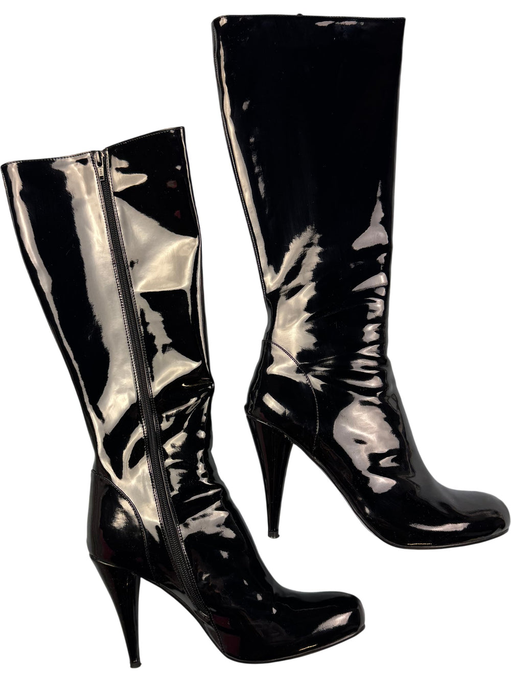 High Gloss Black Heeled Boots -  Size 6 - Think Vintage ltd