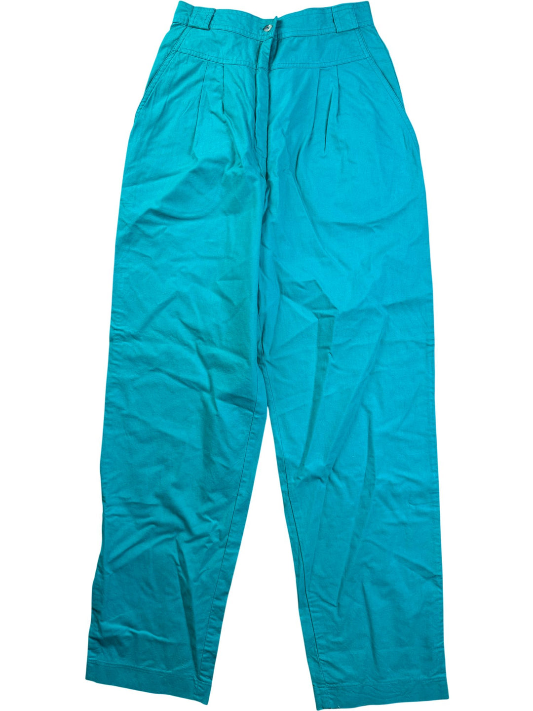 High Waist Pleated Turquoise Trousers - W26 - Think Vintage ltd