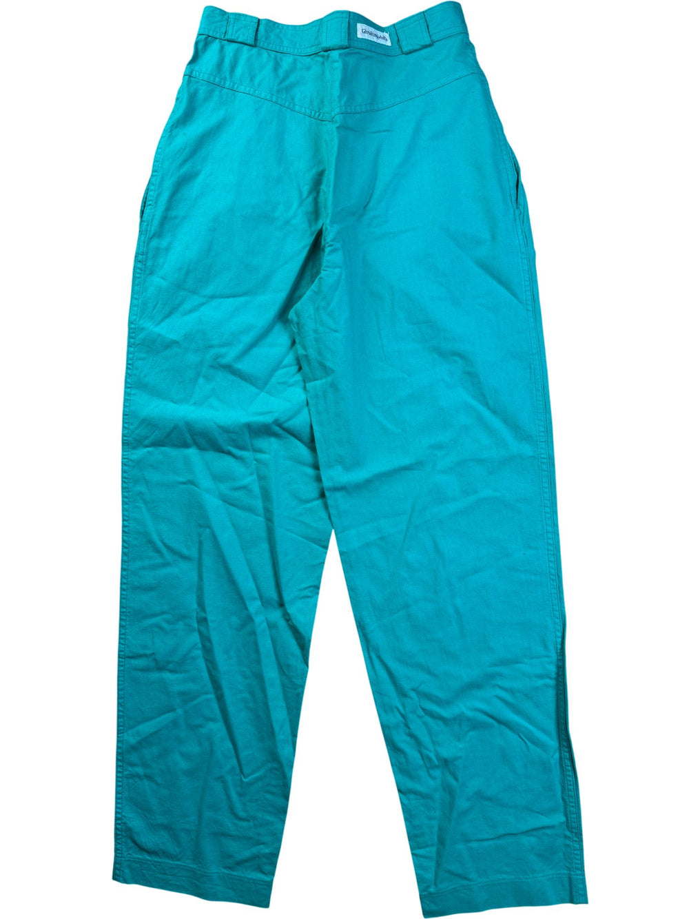 High Waist Pleated Turquoise Trousers - W26 - Think Vintage ltd