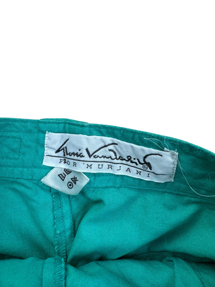 High Waist Pleated Turquoise Trousers - W26 - Think Vintage ltd