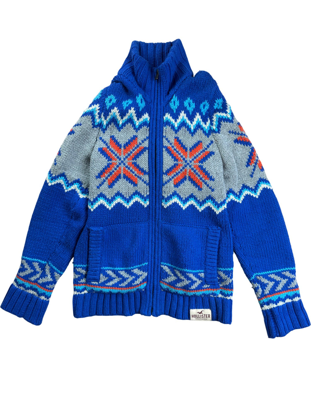 Hollister Blue Patterned Knit Sweater - S - Think Vintage ltd