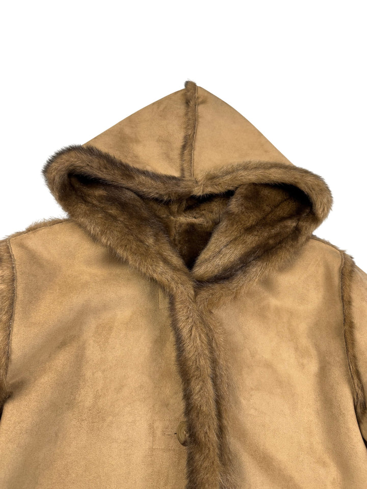 Hooded Faux Fur Trimmed Coat - L - Think Vintage Online Ltd