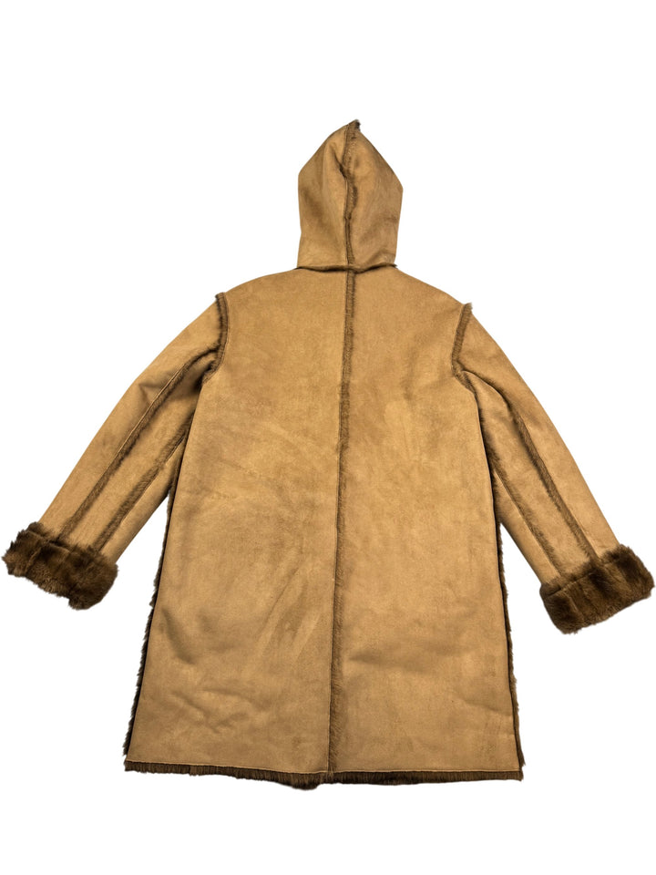 Hooded Faux Fur Trimmed Coat - L - Think Vintage ltd