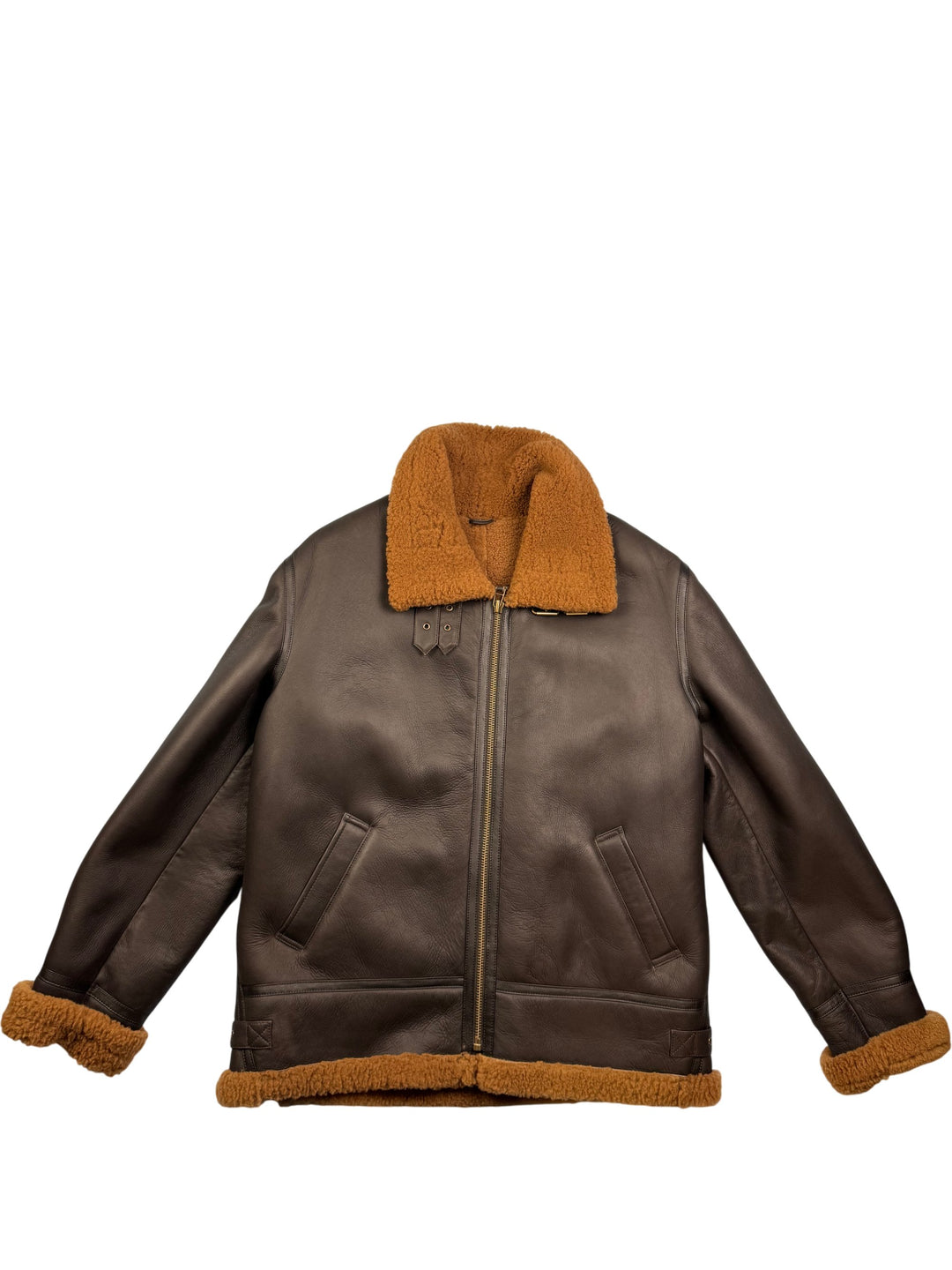 House Of Leather Shearling Bomber Jacket - L - Think Vintage