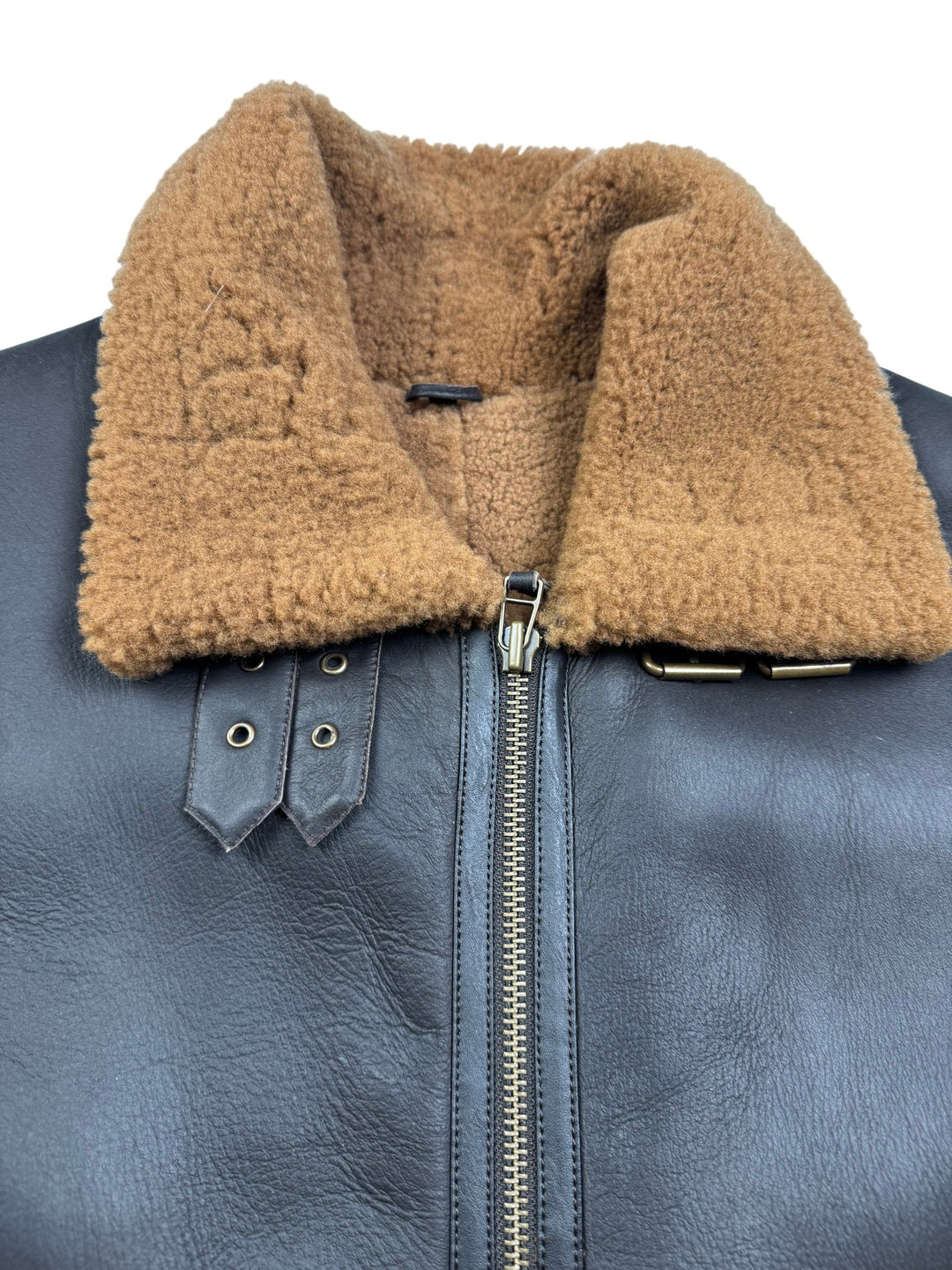 House Of Leather Shearling Bomber Jacket - L - Think Vintage Online Ltd