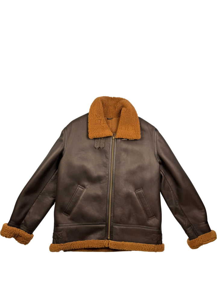 House Of Leather Shearling Bomber Jacket - L - Think Vintage ltd