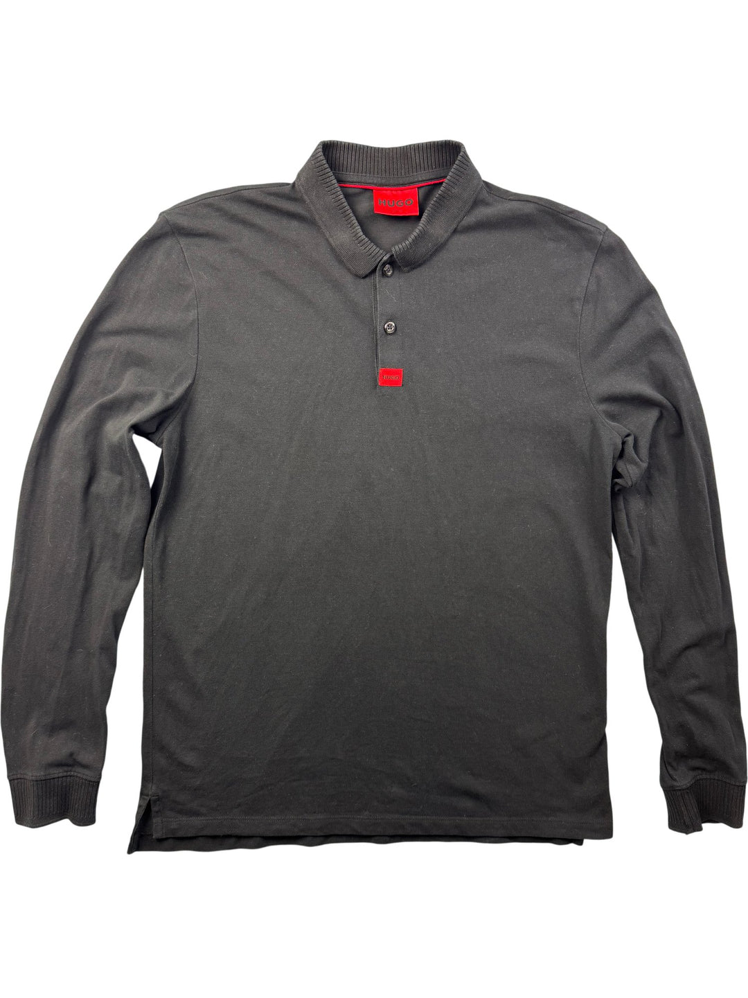 Hugo Black Long Sleeved Polo Shirt - L - Think Vintage ltd