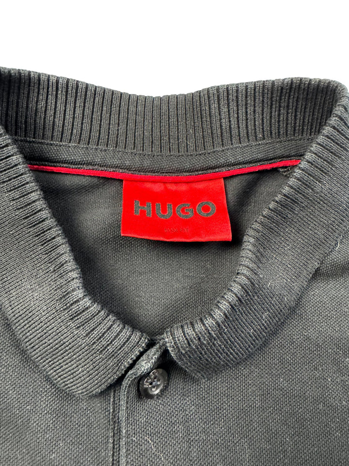 Hugo Black Long Sleeved Polo Shirt - L - Think Vintage ltd