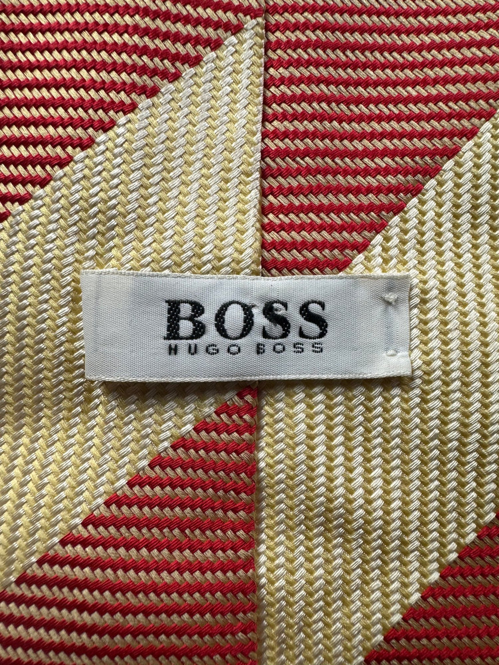 Hugo Boss Red Yellow Striped Silk Necktie - Think Vintage Online Ltd