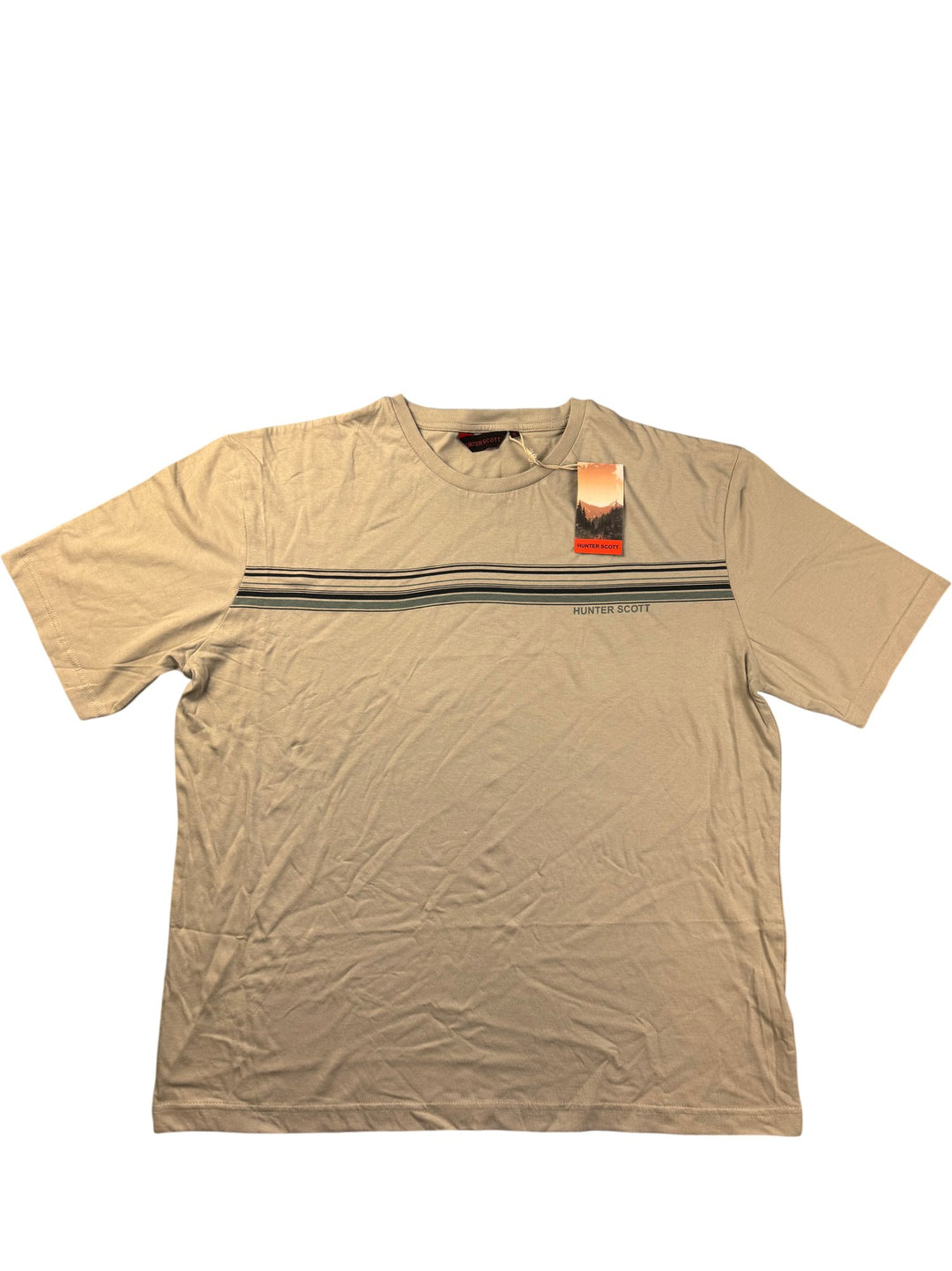 Hunter Scott Beige Striped T-Shirt - XXL - Think Vintage ltd