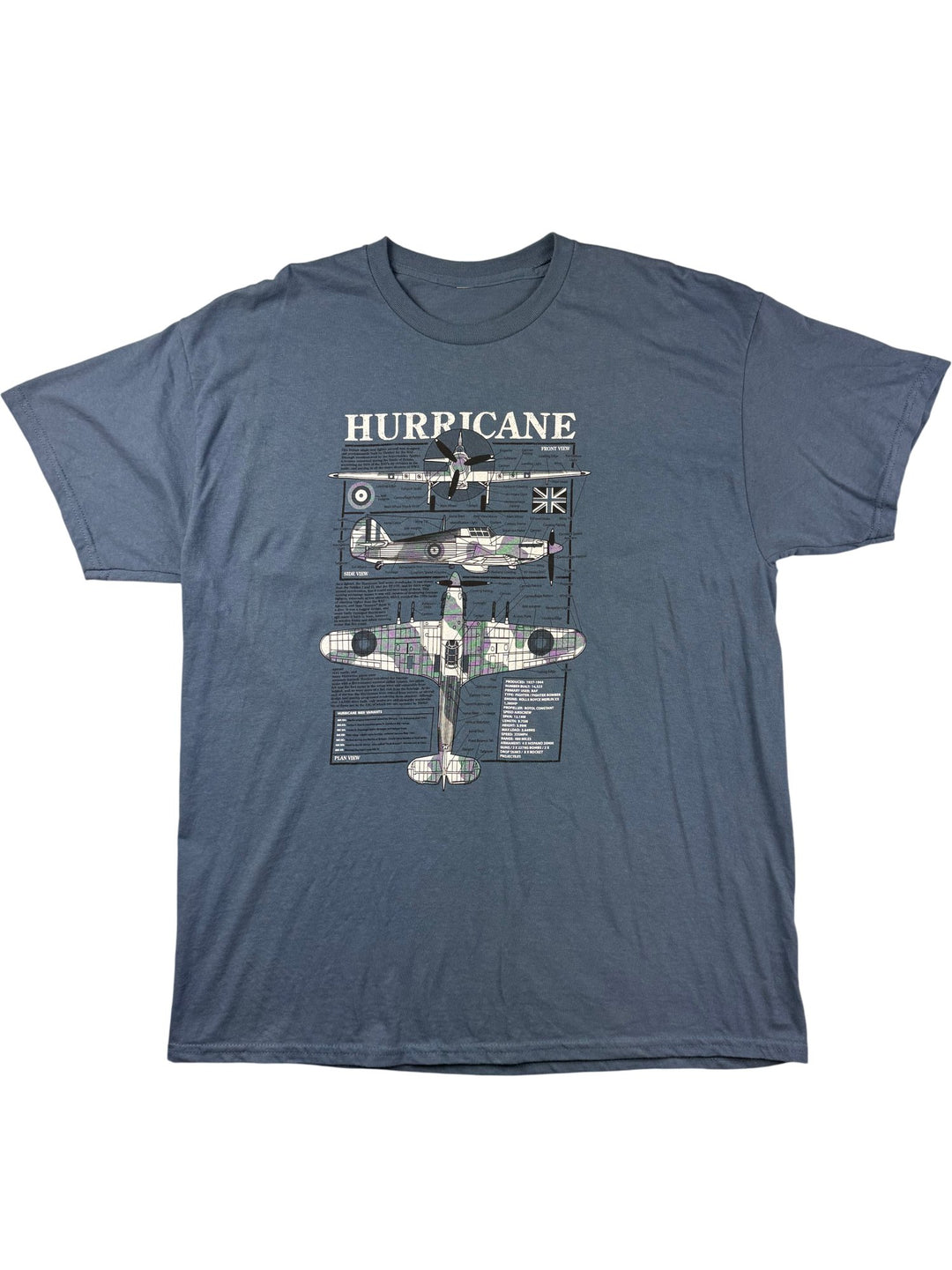 Hurricane Fighter Plane Graphic Blue T-Shirt - M - Think Vintage ltd