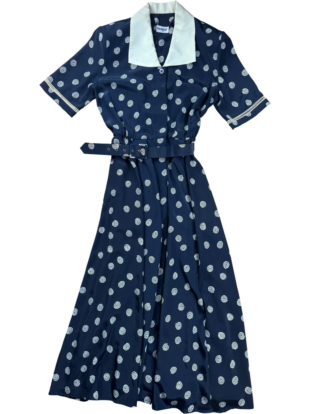 Images Blue Patterned Dress - S - Think Vintage ltd