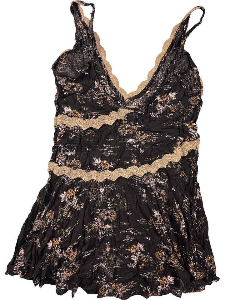 Intimately Black Lace Floral Top - M - Think Vintage
