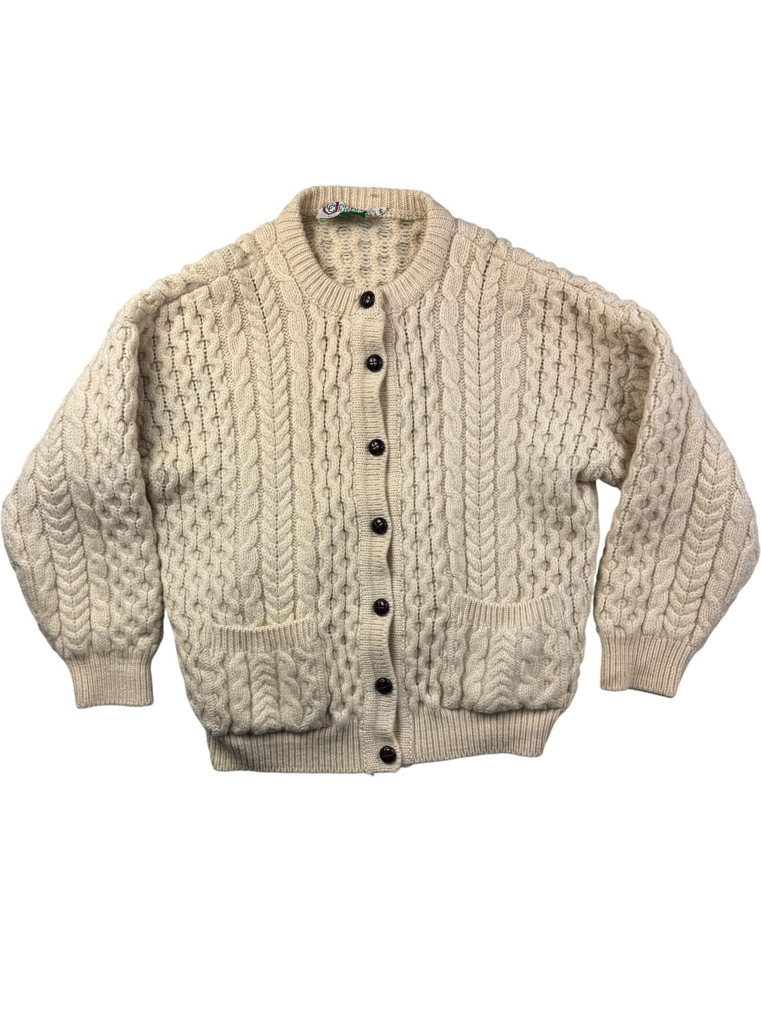 Irish Aran Wool Cardigan - L - Think Vintage ltd
