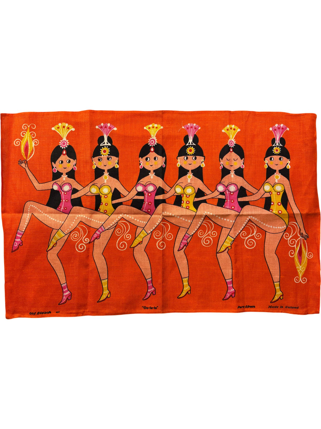 Irish Linen Kitchen Towel with Dancing Ladies Pattern designed by Belinda Lyon - Think Vintage ltd