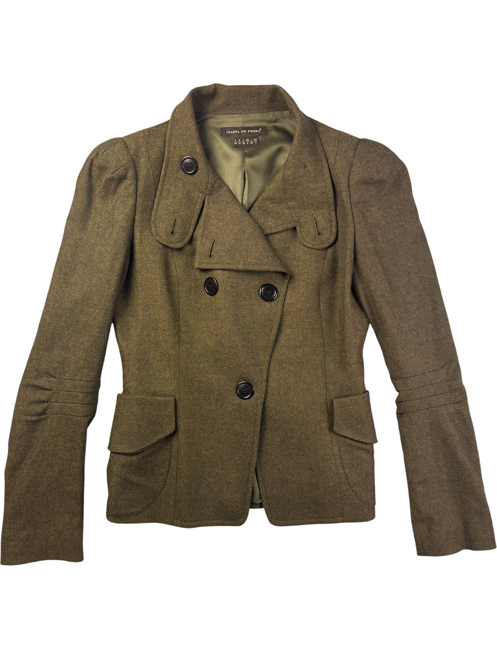 Isabel De Pedro Double Breasted Khaki Pea Coat - S - Think Vintage ltd