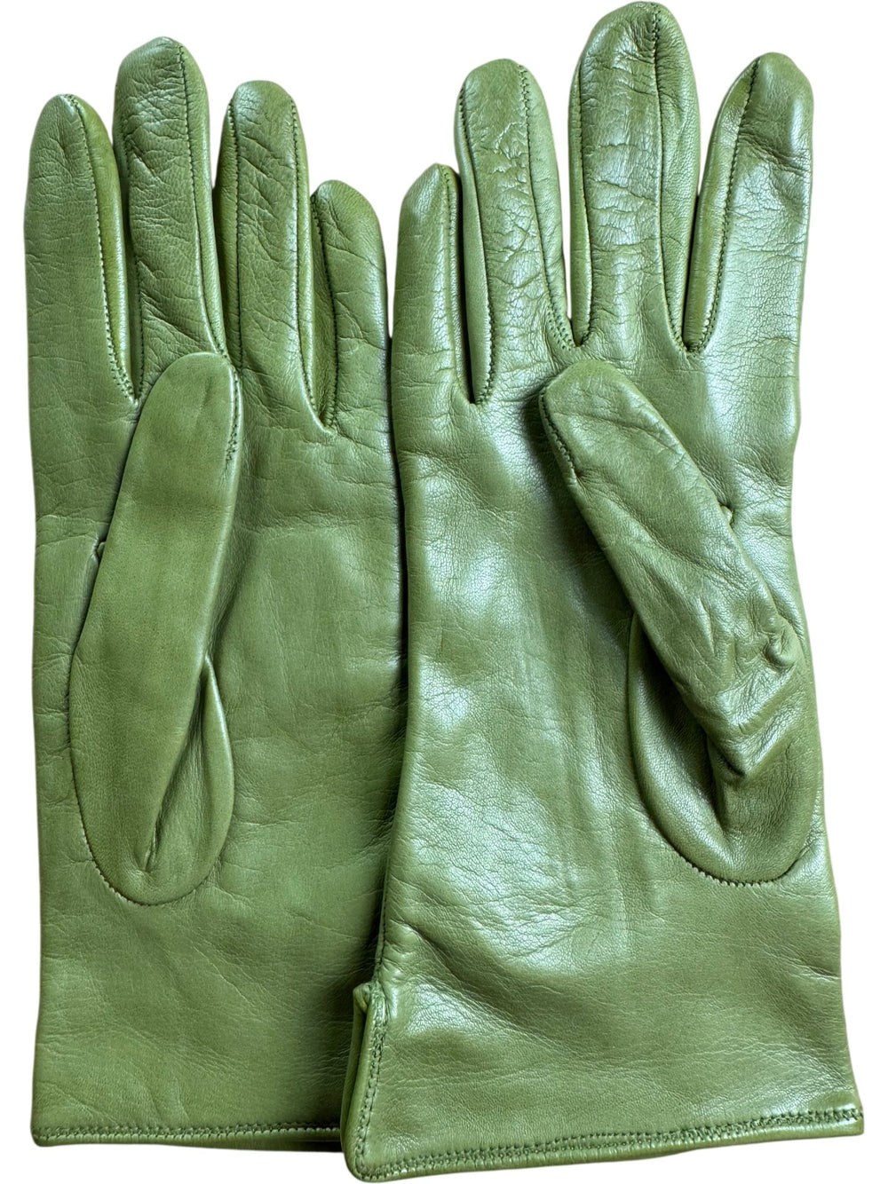 Italian 7½ Green Leather Gloves - M - Think Vintage ltd