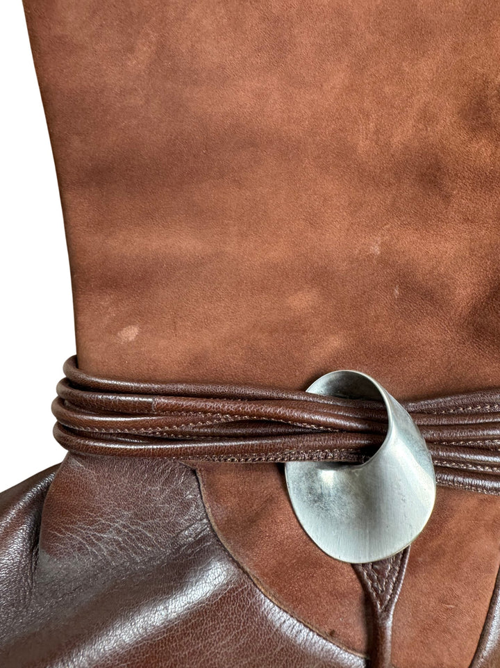 Italian Leather Brown Western Boots - 8 - Think Vintage ltd