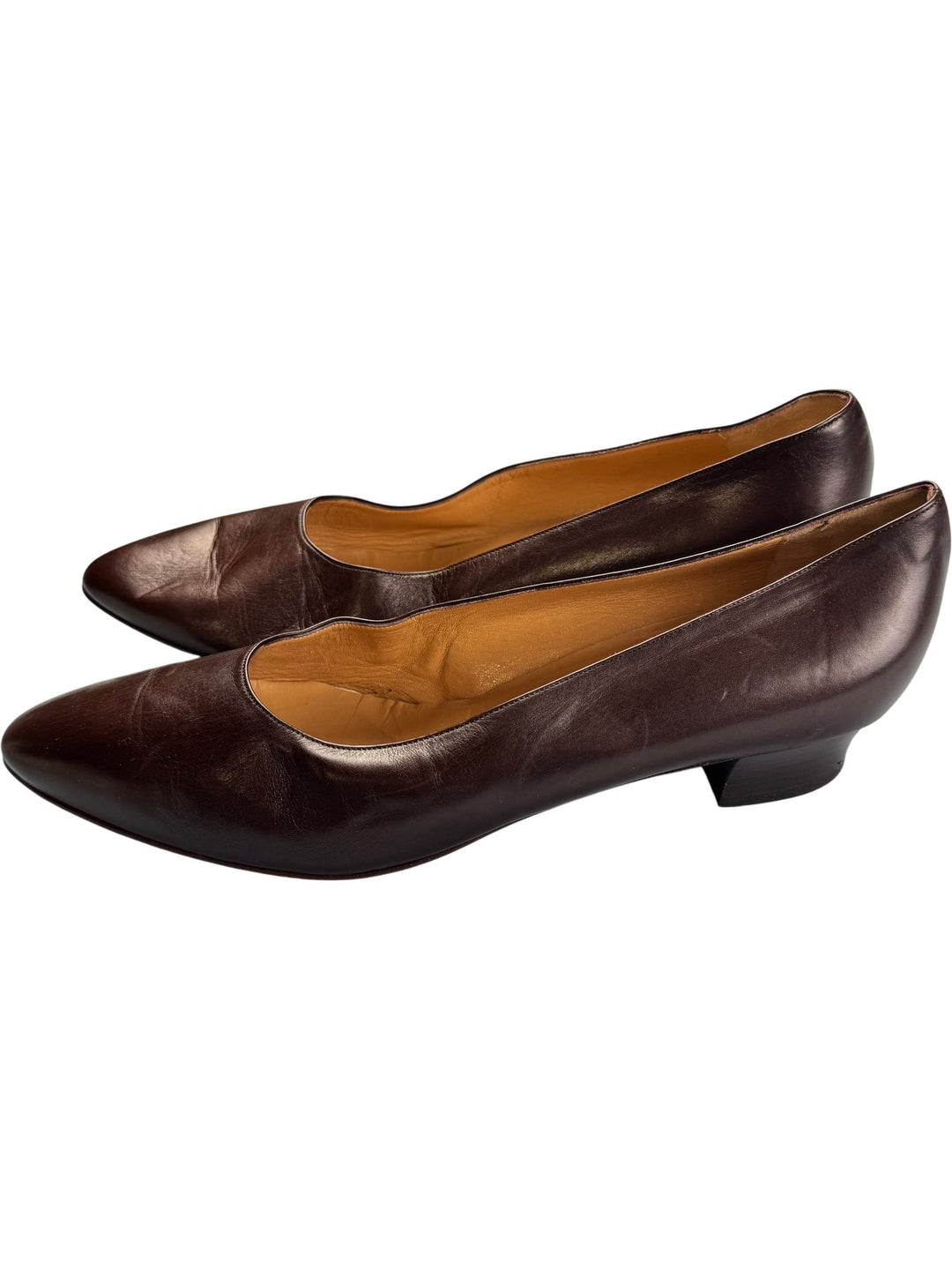 Italian Leather Classic Brown Pumps - 8 - Think Vintage ltd