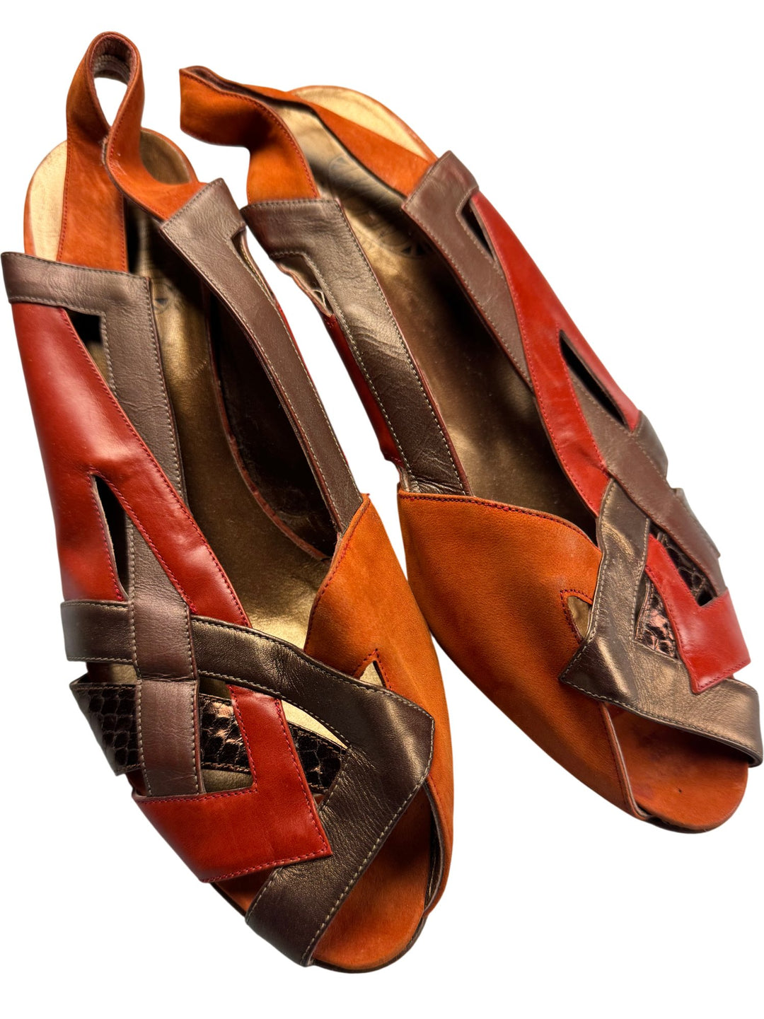Italian Multi-Coloured Leather Sandals - 7.5 - Think Vintage ltd