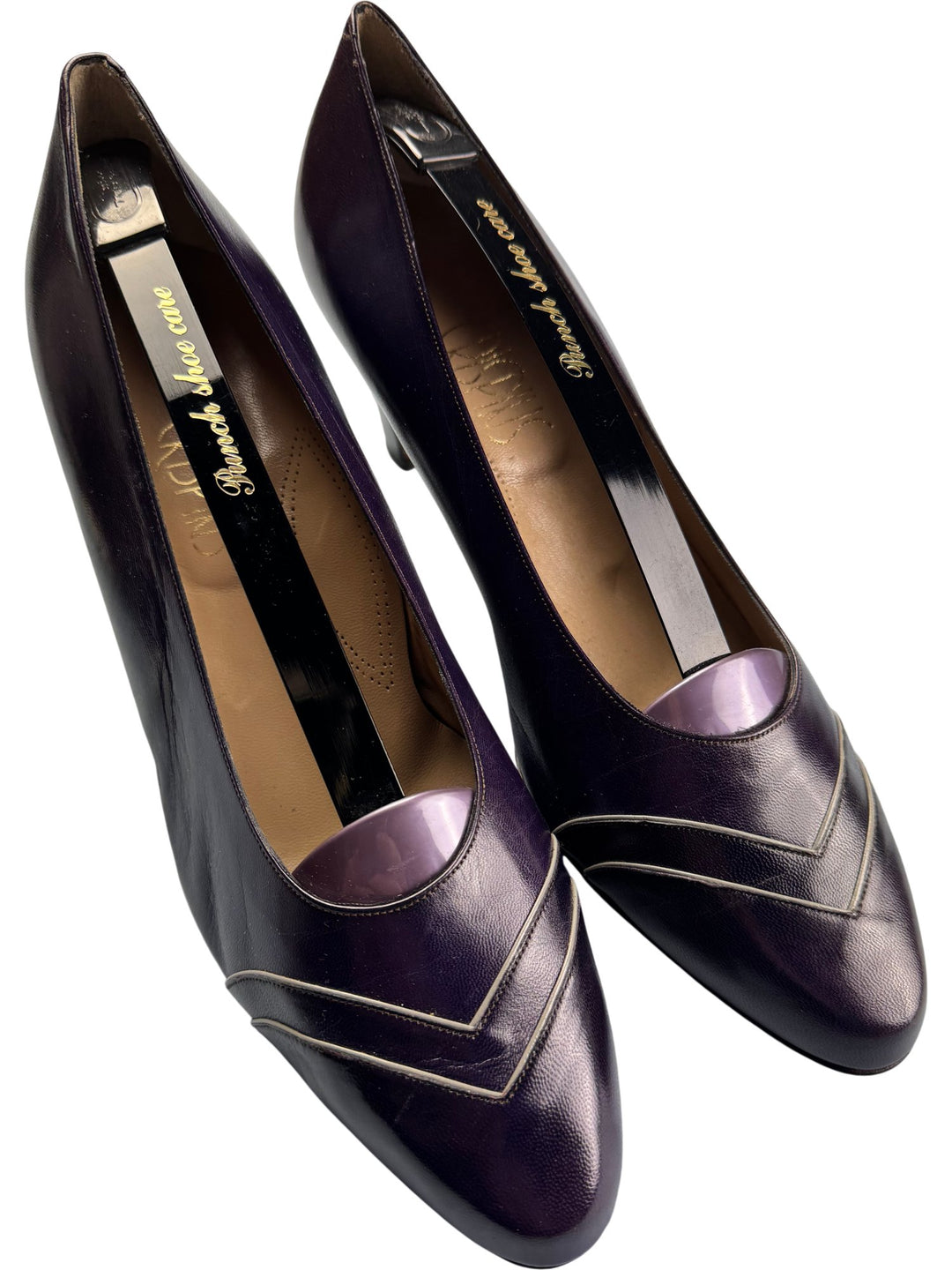 Italian Purple Leather Heels - 7.5 - Think Vintage ltd