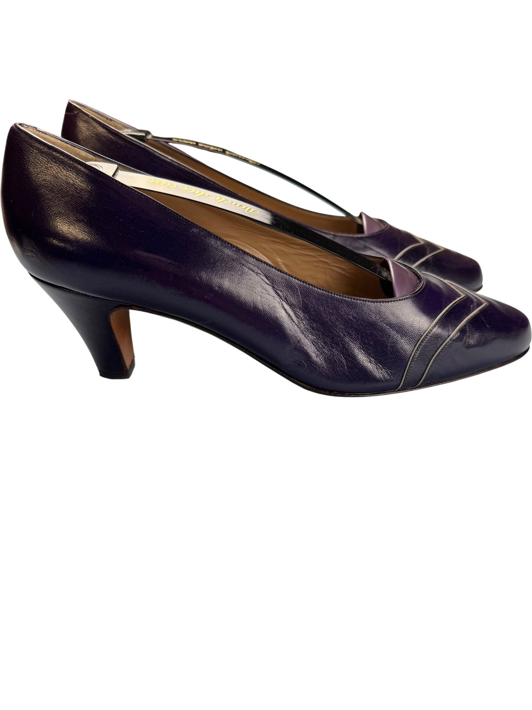 Italian Purple Leather Heels - 7.5 - Think Vintage ltd