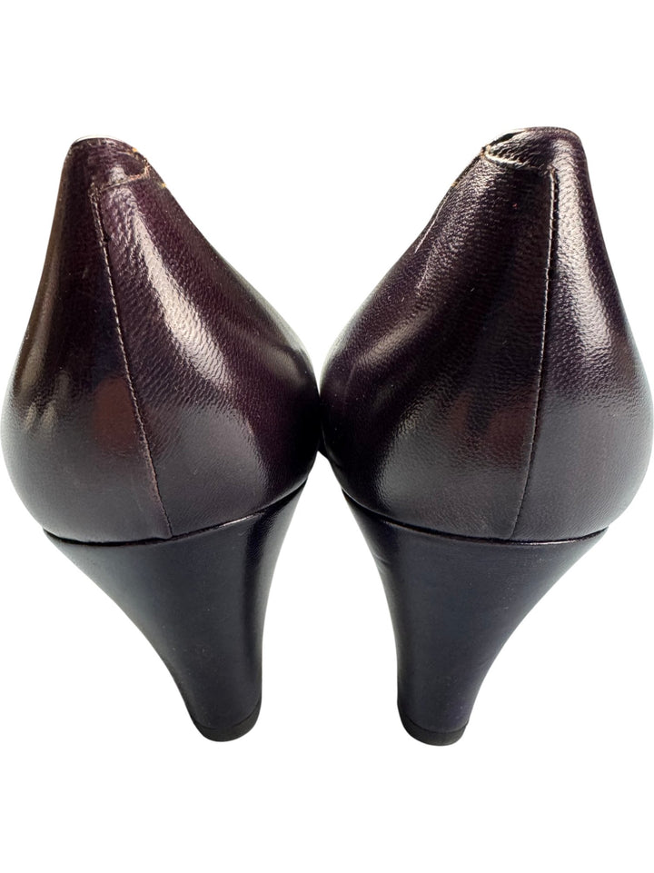 Italian Purple Leather Heels - 7.5 - Think Vintage ltd