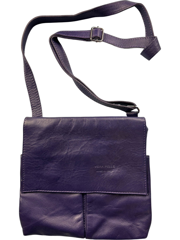 Italian Purple Leather Shoulder Bag - Think Vintage ltd