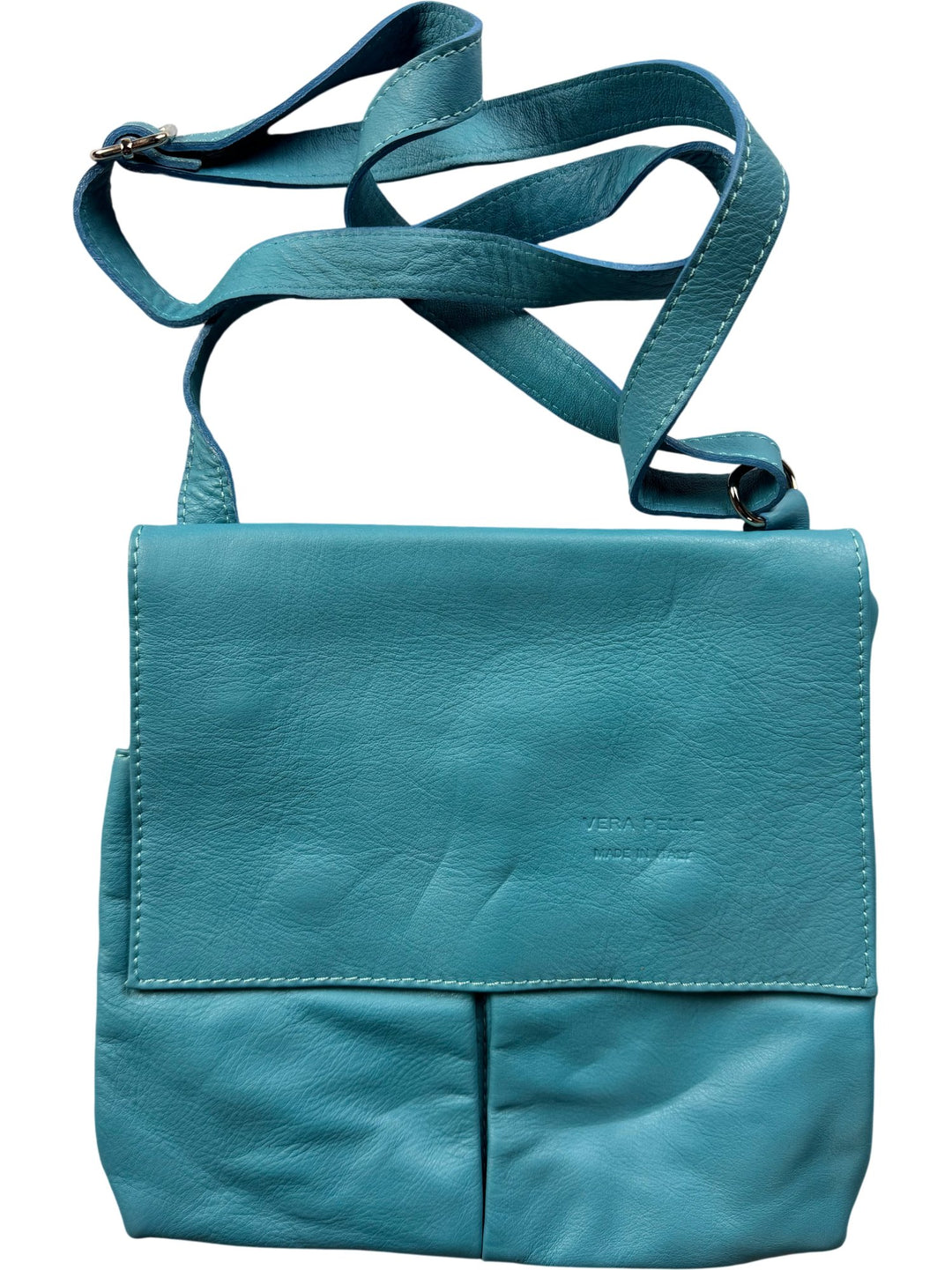 Italian Turquoise Leather Crossbody Bag - Think Vintage ltd