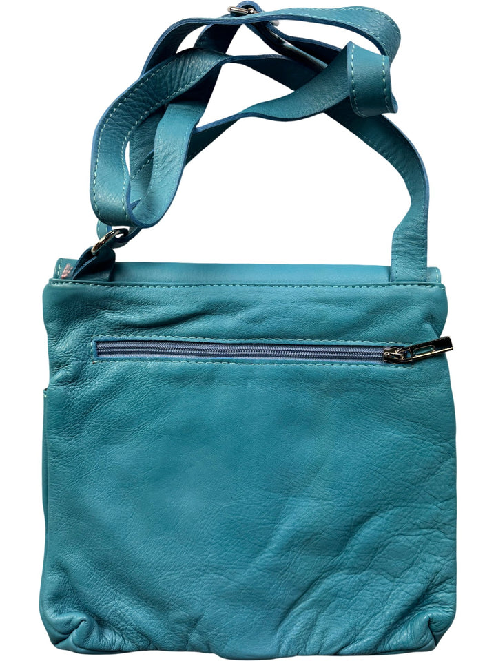 Italian Turquoise Leather Crossbody Bag - Think Vintage ltd