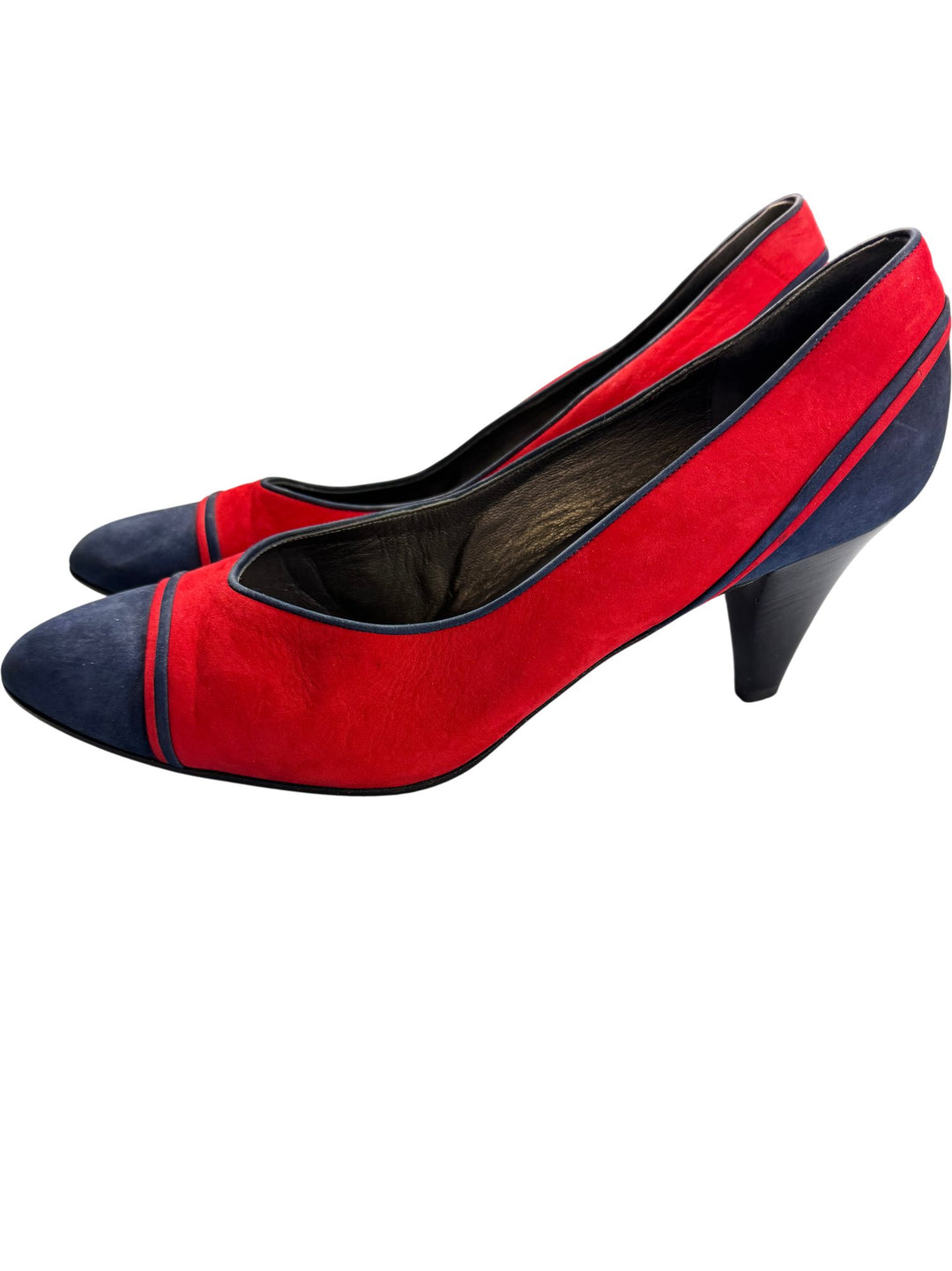 Italian Two-Tone Suede Cone Heel Shoes - 8 - Think Vintage ltd