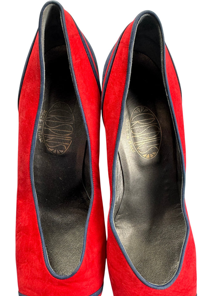 Italian Two-Tone Suede Cone Heel Shoes - 8 - Think Vintage ltd