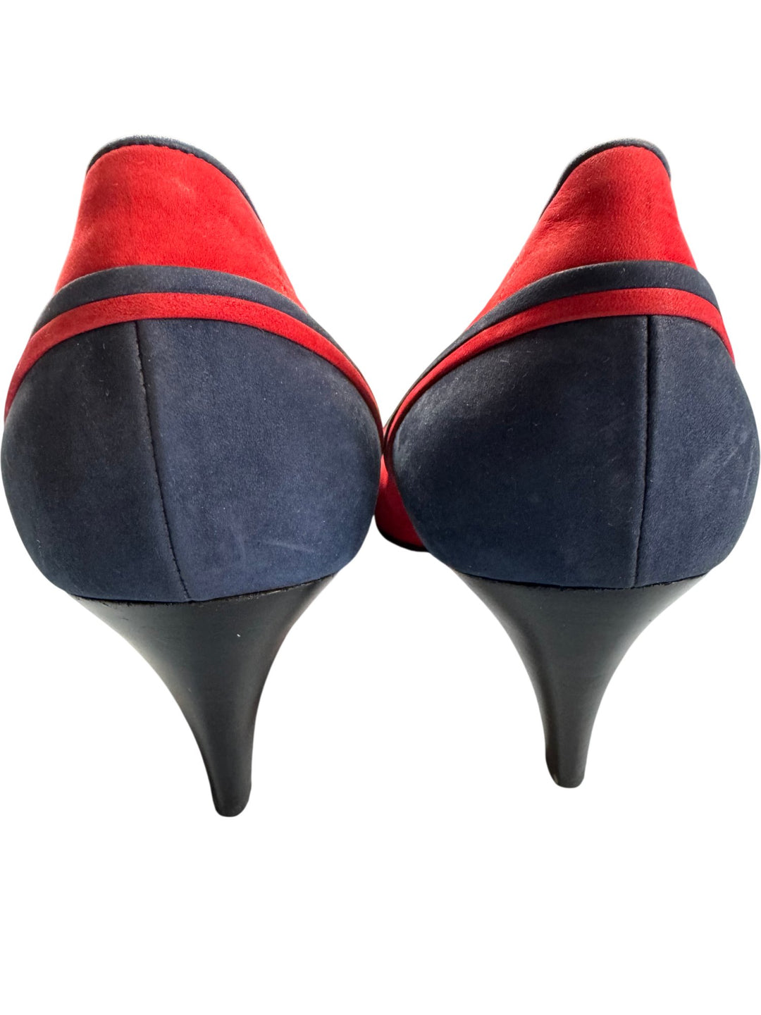 Italian Two-Tone Suede Cone Heel Shoes - 8 - Think Vintage ltd