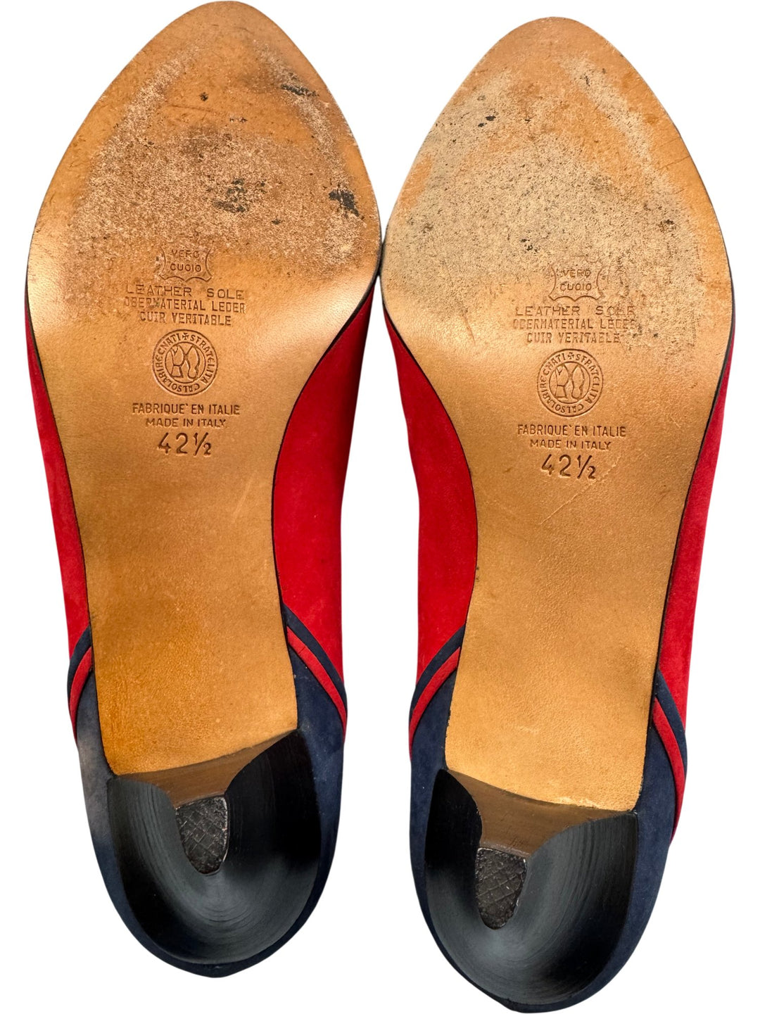 Italian Two-Tone Suede Cone Heel Shoes - 8 - Think Vintage ltd