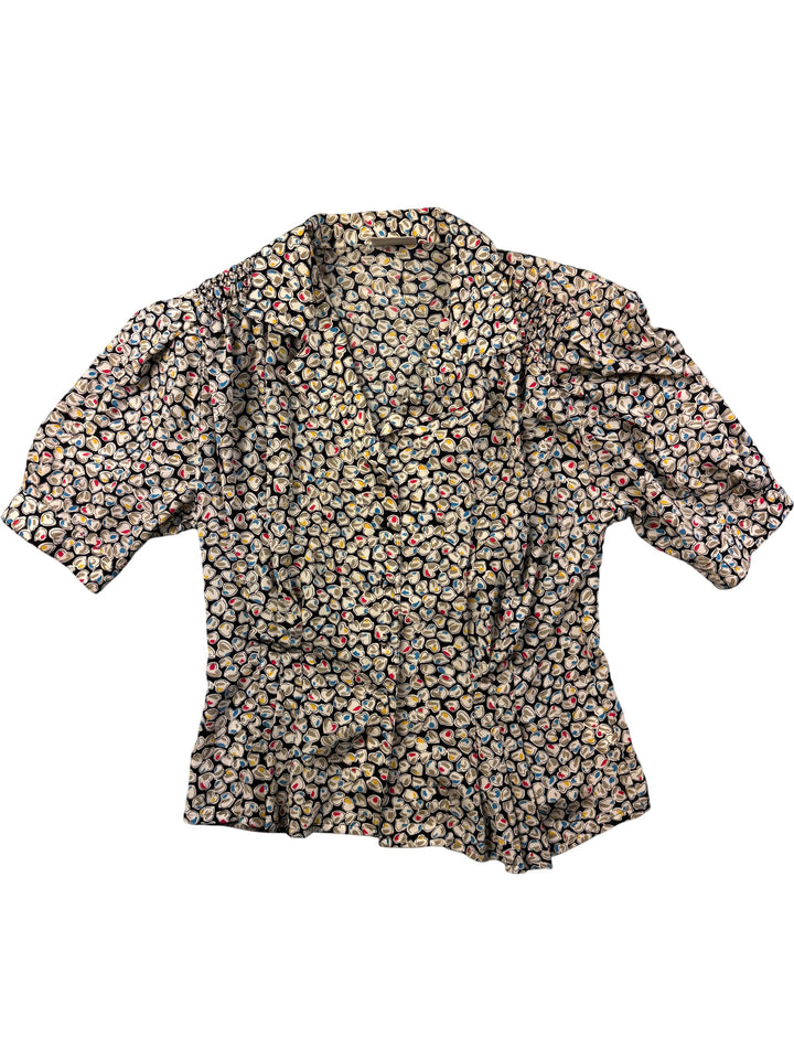 Jacques Vert Patterned Short Sleeved Blouse - L/XL - Think Vintage ltd