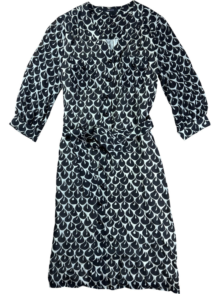 Jaeger Black and White Patterned Dress - M - Think Vintage ltd