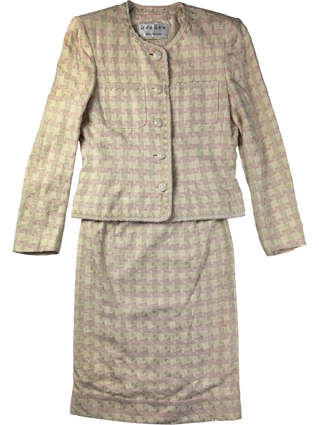 Jaeger Silk Pink Patterned Skirt Suit - W27 - Think Vintage ltd