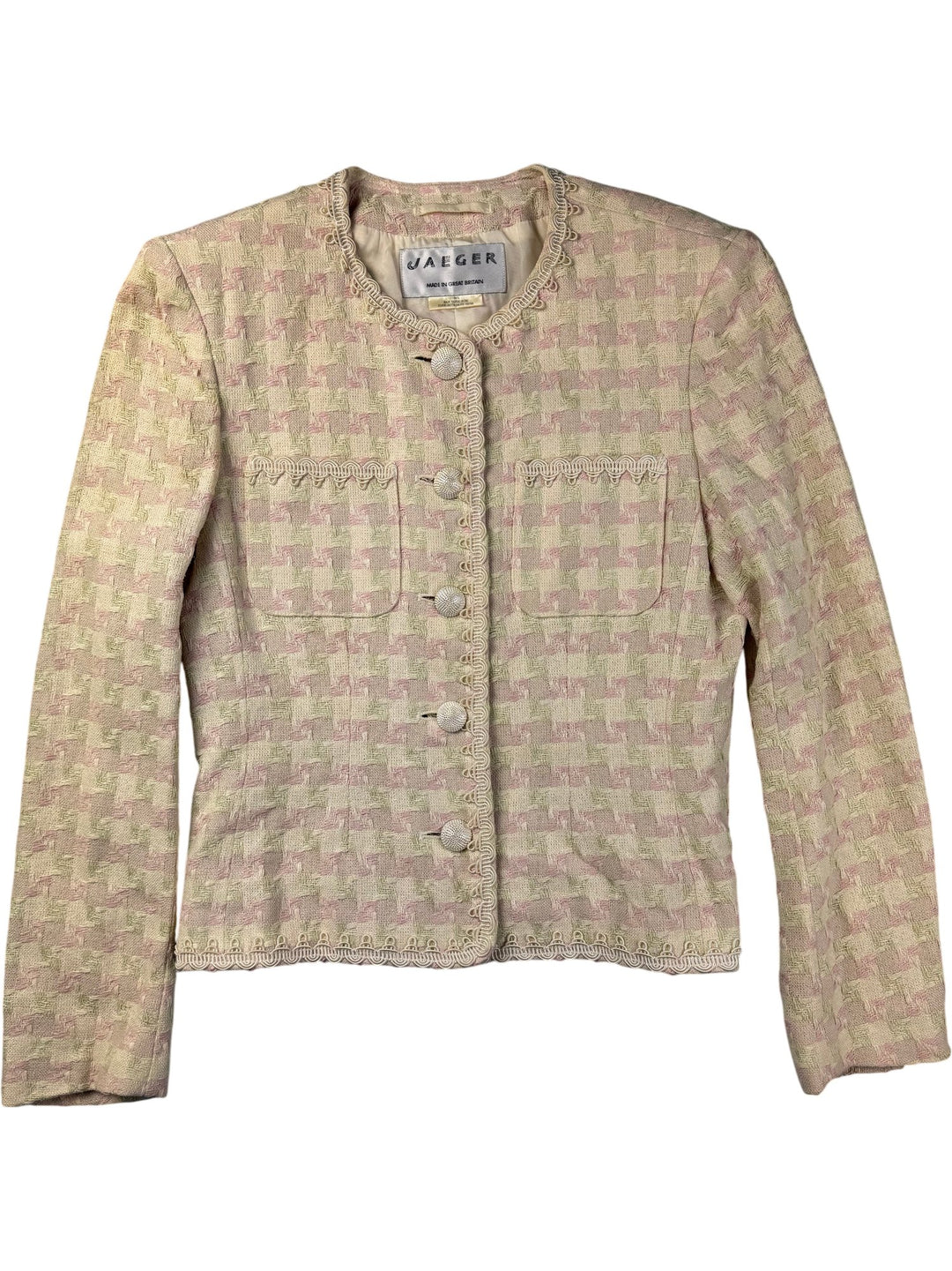 Jaeger Silk Pink Patterned Skirt Suit - W27 - Think Vintage ltd