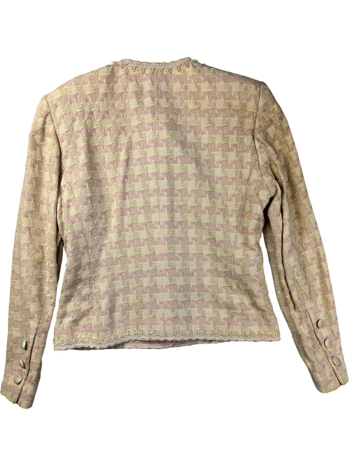 Jaeger Silk Pink Patterned Skirt Suit - W27 - Think Vintage ltd