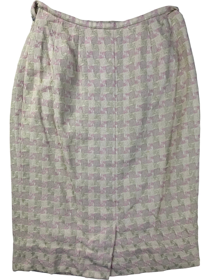 Jaeger Silk Pink Patterned Skirt Suit - W27 - Think Vintage ltd