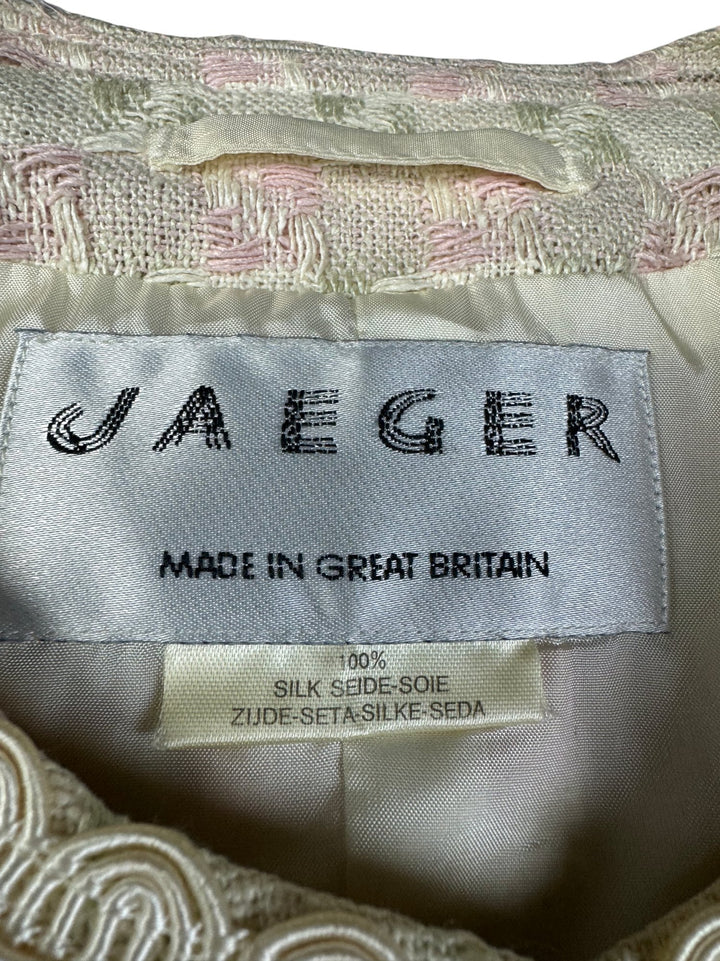 Jaeger Silk Pink Patterned Skirt Suit - W27 - Think Vintage ltd