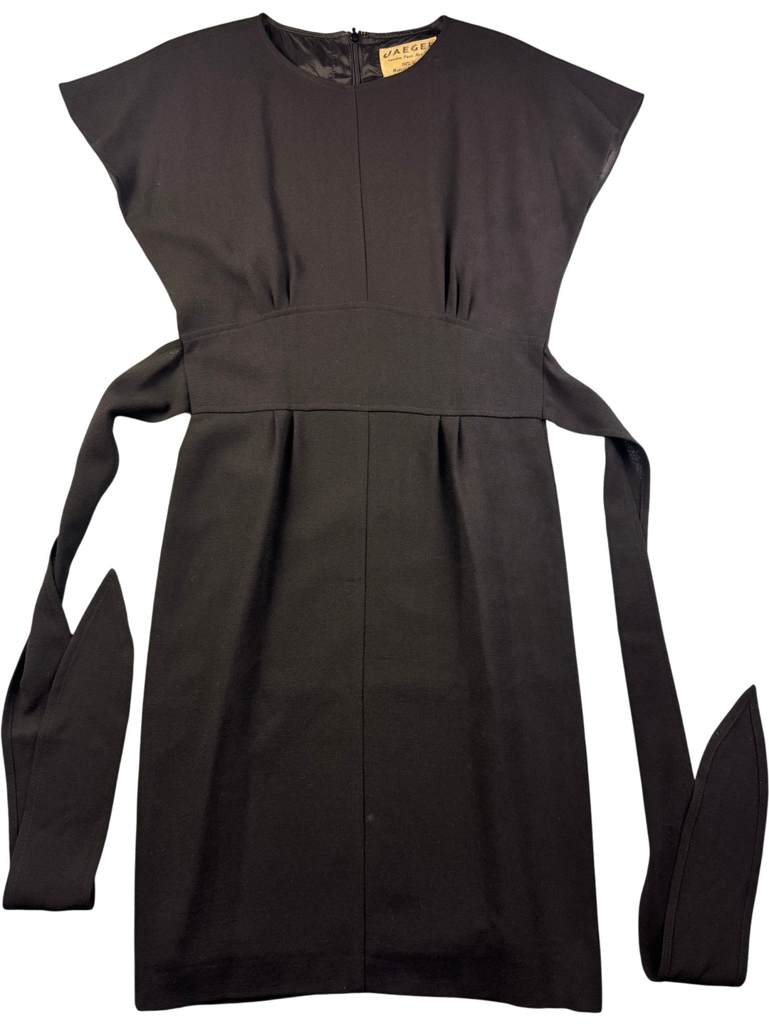 Jaeger Wool Black Short Sleeve Dress - M - Think Vintage Online Ltd