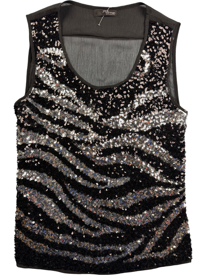 Jane Norman Sequined Black Tank Top - M - Think Vintage Online Ltd