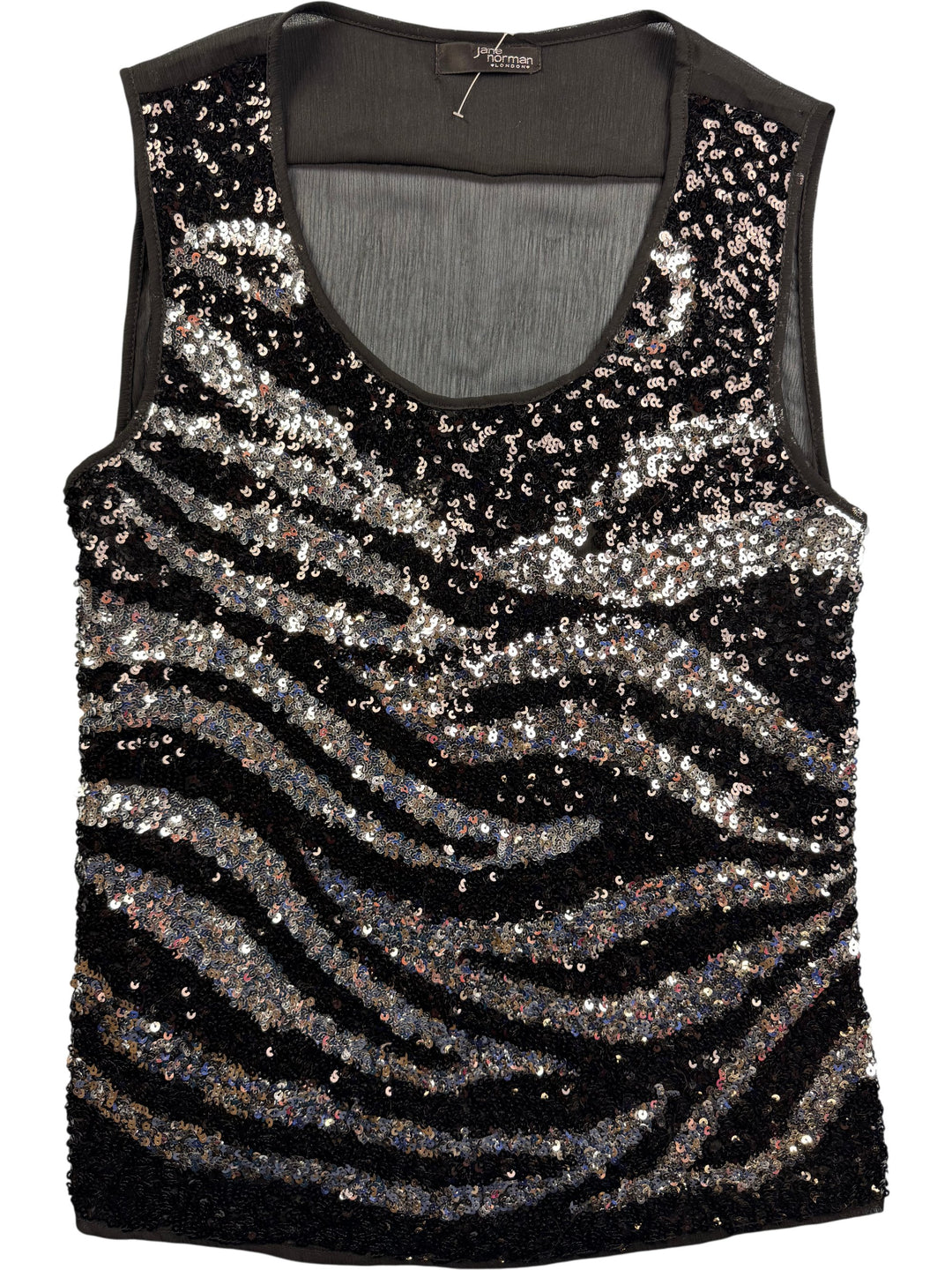 Jane Norman Sequined Black Tank Top - M - Think Vintage ltd