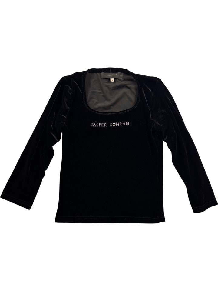 Jasper Conran Black Velvet Top - S - Think Vintage Online Ltd