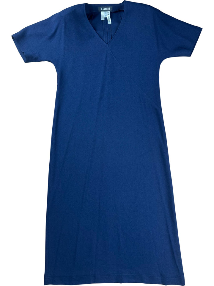 Jean Muir Blue V-Neck Dress - M - Think Vintage ltd