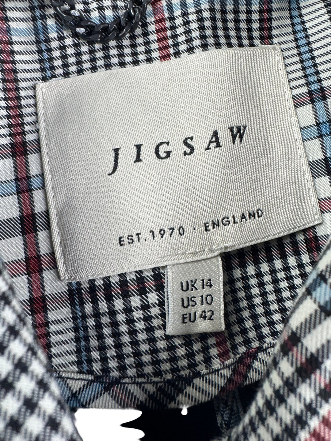 Jigsaw Plaid Trench Coat - M - Think Vintage ltd