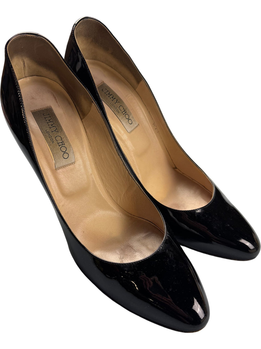 Jimmy Choo Black Patent Leather Heels - 6.5 - Think Vintage ltd