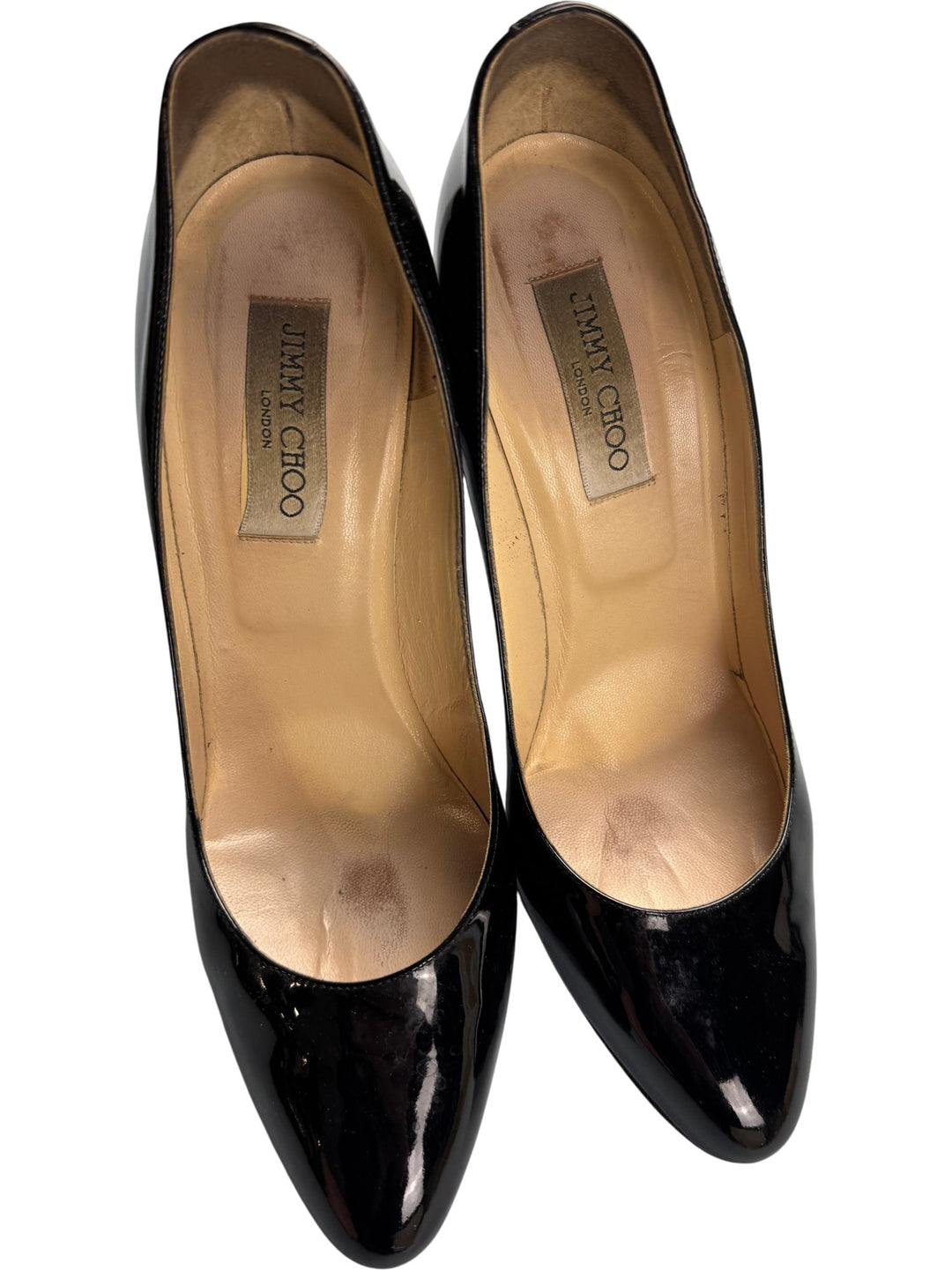 Jimmy Choo Black Patent Leather Heels - 6.5 - Think Vintage ltd